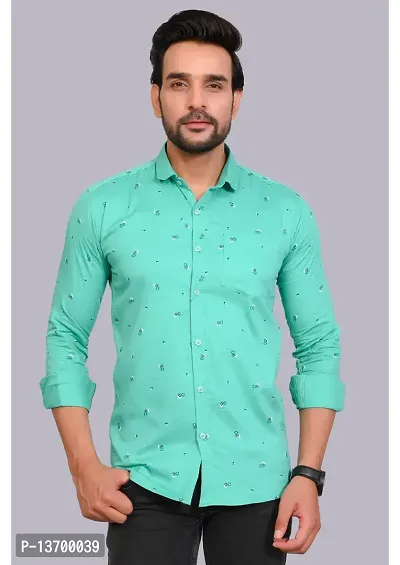 Reliable Teal Cotton  Long Sleeves Casual Shirts For Men-thumb0