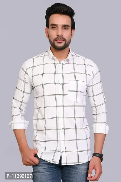 White Cotton Checked Casual Shirts For Men
