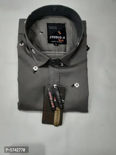 Grey Cotton Printed Casual Shirts For Men