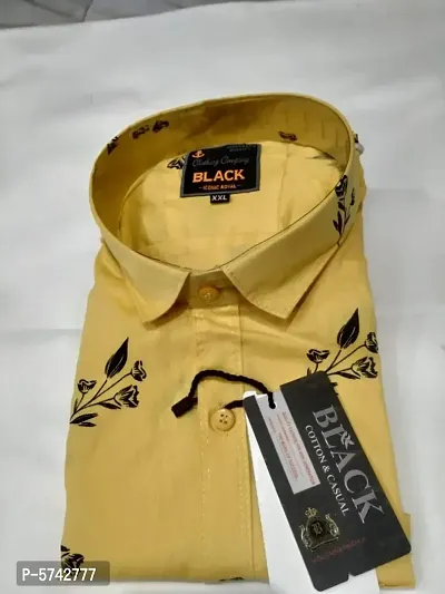 Yellow Cotton Printed Casual Shirts For Men