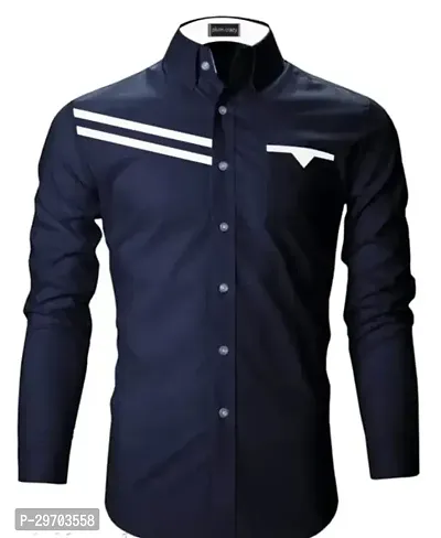 Reliable Blue Cotton Striped Long Sleeves Casual Shirts For Men-thumb0