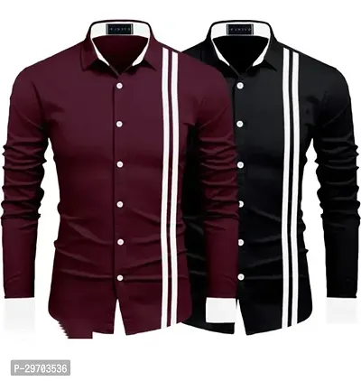 Reliable Cotton Striped Long Sleeves Casual Shirts For Men Pack of 2-thumb0