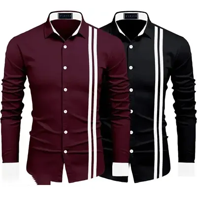 Reliable Striped Long Sleeves Casual Shirts For Men Pack of 2