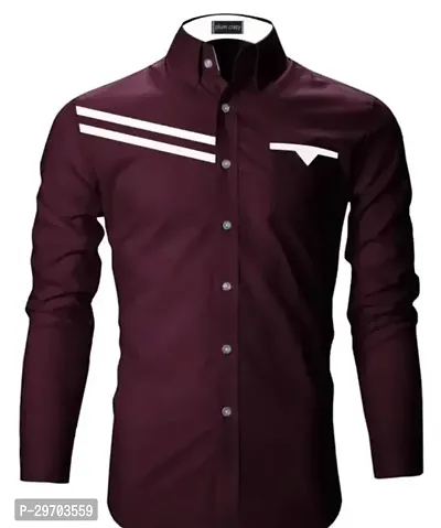 Reliable Maroon Cotton Striped Long Sleeves Casual Shirts For Men-thumb0