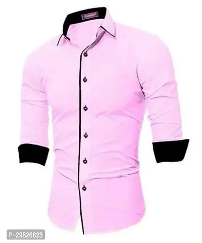 Reliable Pink Polycotton Solid Long Sleeves Casual Shirts For Men-thumb0