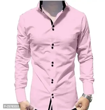 Reliable Pink Cotton Solid Long Sleeves Casual Shirts For Men-thumb0