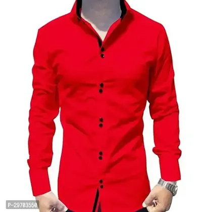 Reliable Red Cotton Solid Long Sleeves Casual Shirts For Men-thumb0