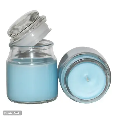 SQUARE LEAF SKY BLUE HENKY JAR GLASS SCENTED CANDLES, SET OF 2