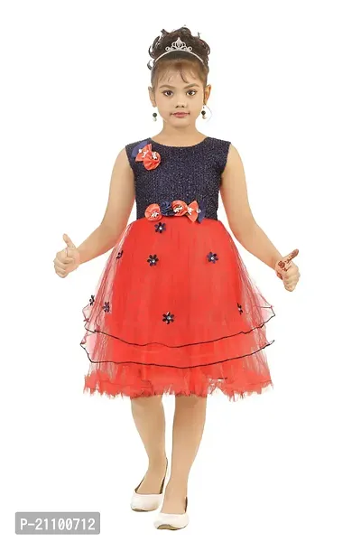 Girls Net Fabric Sleeveless Beautiful Design Knee Length Frock