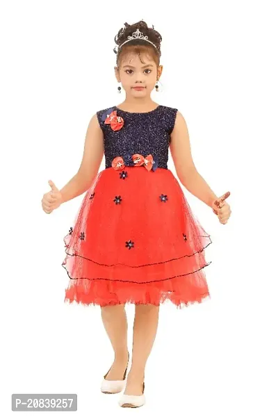 Girls Net Fabric Sleeveless Beautiful Design Knee Length Frock-thumb0