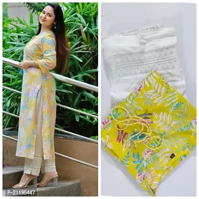 Stylish Comfirtable Yellow Floral Print Kurta and Pant Set