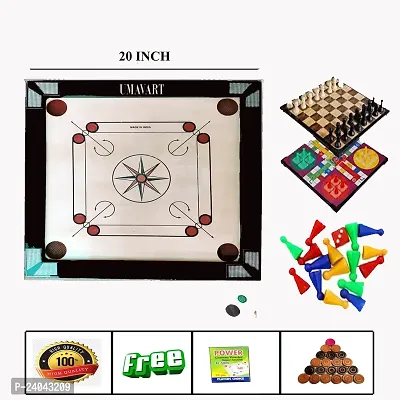 UMAVRT pleasing Good Quality  20 Inch beautiful  Carom Board with  luddo-chess board and Coins  Striker  powder-thumb0