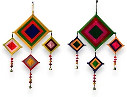 HASTANIRMIT Woolen Handmade Colorful Kite Hanging Decoration for Wall/Door Hanging Pack of 2 (Multicolor)-thumb2