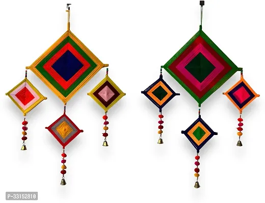 HASTANIRMIT Woolen Handmade Colorful Kite Hanging Decoration for Wall/Door Hanging Pack of 2 (Multicolor)-thumb3