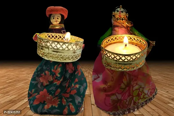 MAYA CREATION Tealight Candle with Holders Puppet Doll Candle Stand Candles Tea Light Holder for Home Living Room Diwali Decoration Candle(Multicolor Pack of 2)-thumb0