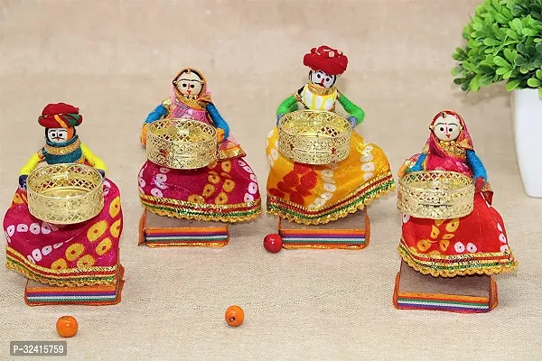 DKCRAFT Handmade Recycled Material Puppet Diyas Rajasthani Dolls Tealight/Diya/Diwali Diya/Idol Diyas Holders Gift for Diwali MulticolOR 4PC SET Candle(Blue Yellow Pack of 4)-thumb0