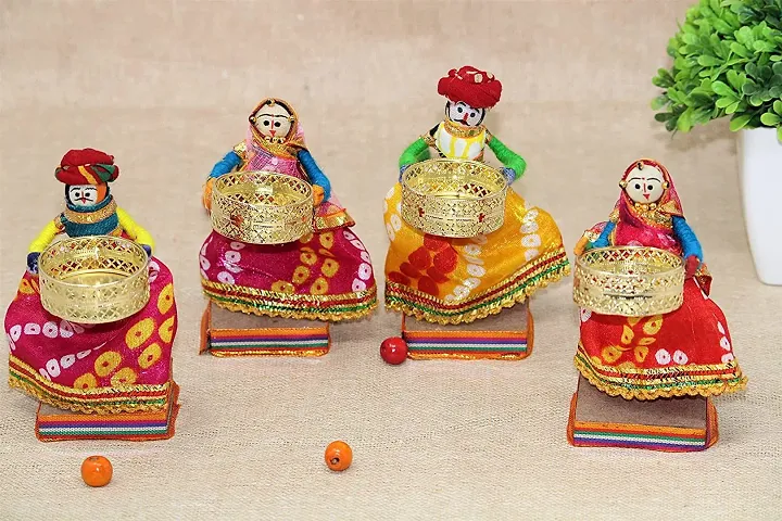 Recycled Material Rajasthani Raja Rani Puppet/Dolls Decorative Tealight Candle Holder (Standing Tealight, 2), Recycled Material