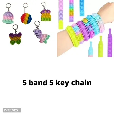 Rainbow Bunny wrist band 5 and 5 key chains poppet fidget toys