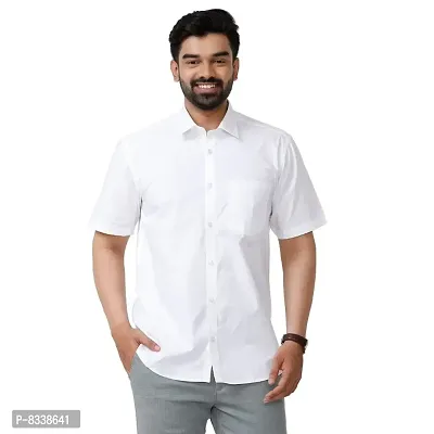 UATHAYAM Sunrise Cotton Half Sleeve White Formal Shirt For Men-thumb0