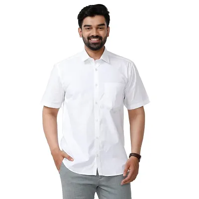 UATHAYAM Sunrise Cotton Half Sleeve White Formal Shirt For Men