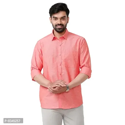 Uathayam Mens Solid Cotton Linen Full Sleeve Shirts  Soft Red-thumb0