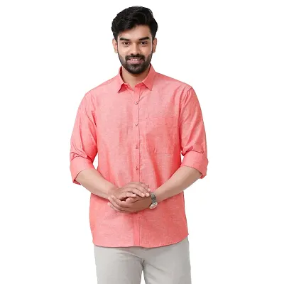 Uathayam Mens Solid Cotton Linen Full Sleeve Shirts  Soft Red