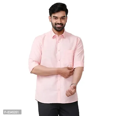 Uathayam Mens Solid Cotton Linen Full Sleeve Shirts Pink-thumb0