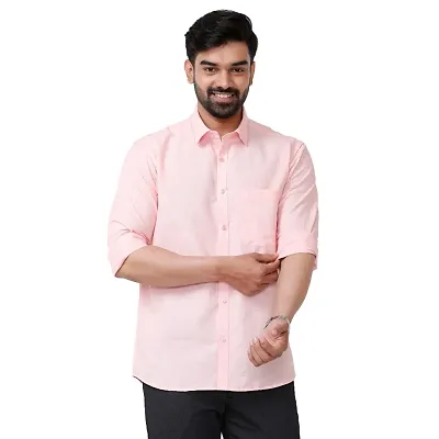 Uathayam Mens Solid Cotton Linen Full Sleeve Shirts Pink