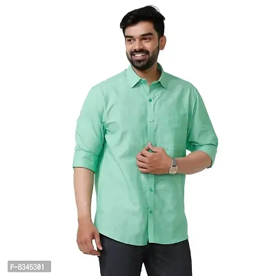 Uathayam Mens Solid Cotton Linen Full Sleeve Shirts Summer Green-thumb0