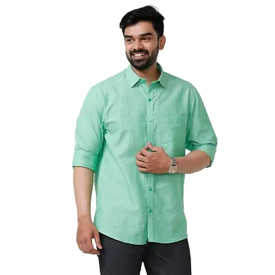 Uathayam Mens Solid Cotton Linen Full Sleeve Shirts Summer Green