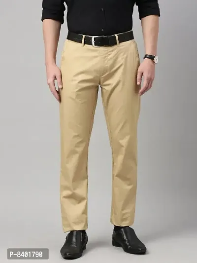 Light Khaki Colour Stretchable Cotton Blend Casual Trouser-thumb0