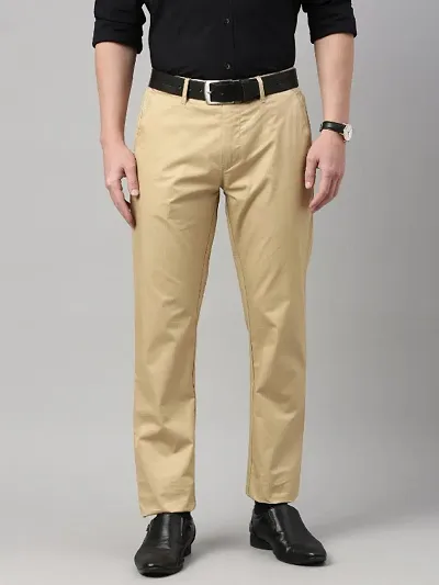 Light Khaki Colour Stretchable Cotton Blend Casual Trouser