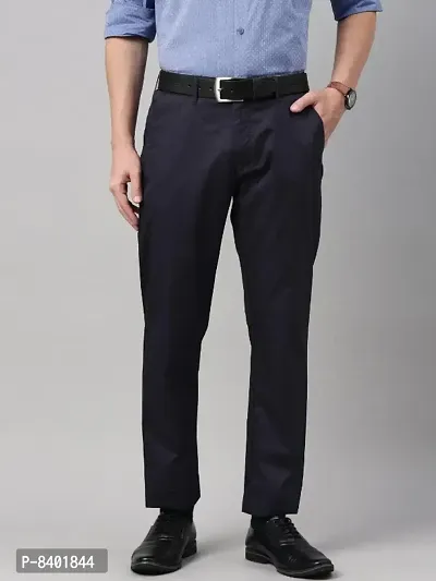 Navy Blue Colour Stretchable Cotton Blend Casual Trouser-thumb0