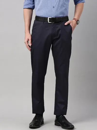 Navy Blue Colour Stretchable Cotton Blend Casual Trouser