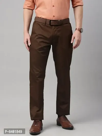 Coffee Brown Colour Stretchable Cotton Blend Casual Trouser-thumb0
