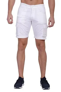 CLOTHINK INDIA?Solid Men's White Cotton Twill Cargo Shorts-thumb2