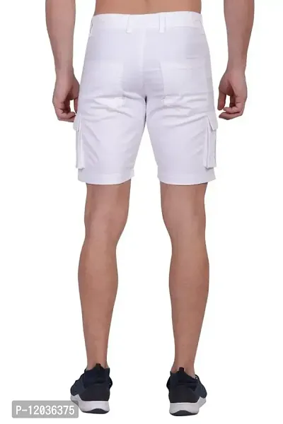 CLOTHINK INDIA?Solid Men's White Cotton Twill Cargo Shorts-thumb2