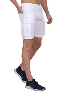 CLOTHINK INDIA?Solid Men's White Cotton Twill Cargo Shorts-thumb4
