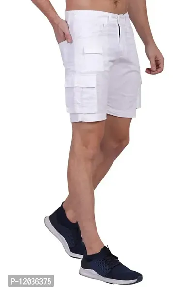 CLOTHINK INDIA?Solid Men's White Cotton Twill Cargo Shorts-thumb5