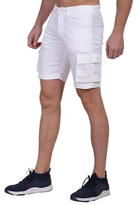 CLOTHINK INDIA?Solid Men's White Cotton Twill Cargo Shorts-thumb3