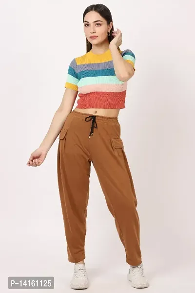 CLOTHINK INDIA, Womens Regular Solid Brown Track Pants/Pajamas-thumb0