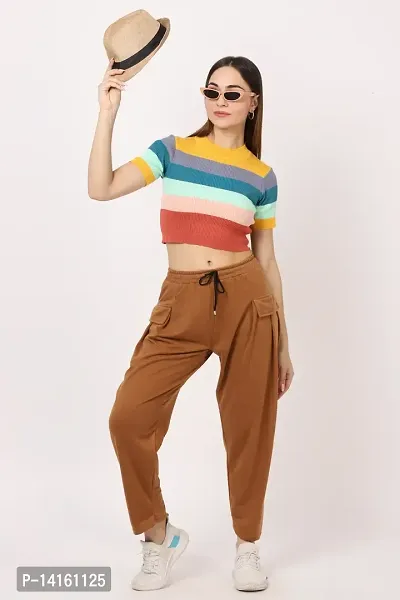 CLOTHINK INDIA, Womens Regular Solid Brown Track Pants/Pajamas-thumb4