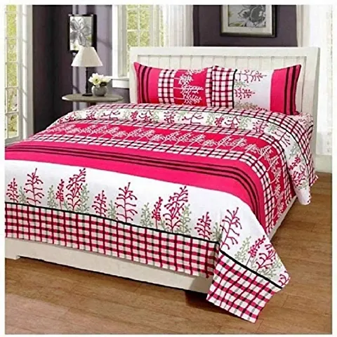 Panipat Textile Hub 100% Cotton Double BedSheet for Double Bed with 2 Pillow Covers Set, Queen Size Bedsheet Series, 140 TC, 3D Printed Pattern