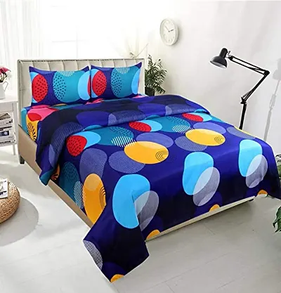 HomzDecorz 3-D Polycotton Double Bedsheet with 2 Pillow Covers_Size-90*90_Multicolour_3D054