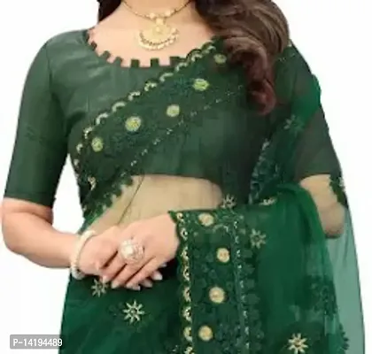 Women Stylish Net Embroidered Saree with Blouse piece