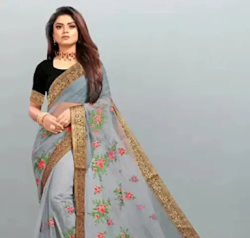Glamorous Net Saree with Blouse piece 