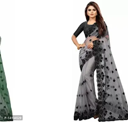 Women Stylish Net Embroidered Saree with Blouse piece Pack of 2