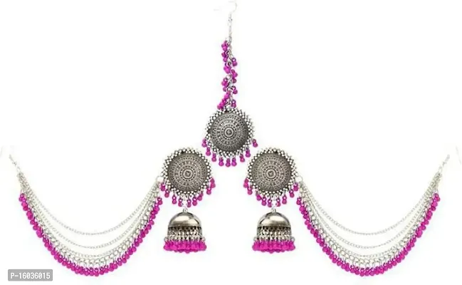 Stylish Multicoloured Oxidised Silver Jewellery Set For Women