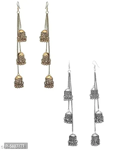 Alluring Alloy Oxidized Silver Artificial Beads Drop Earrings For Women(Pack Of 2)-thumb0