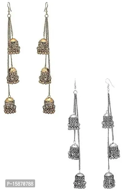 Elegant German Silver Drop Earrings For Women-Pack Of 2-thumb0